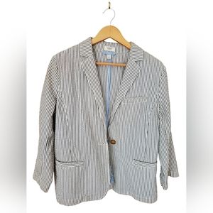 Lands End Womens Lightweight Striped Button Jacket Unlined Size 14